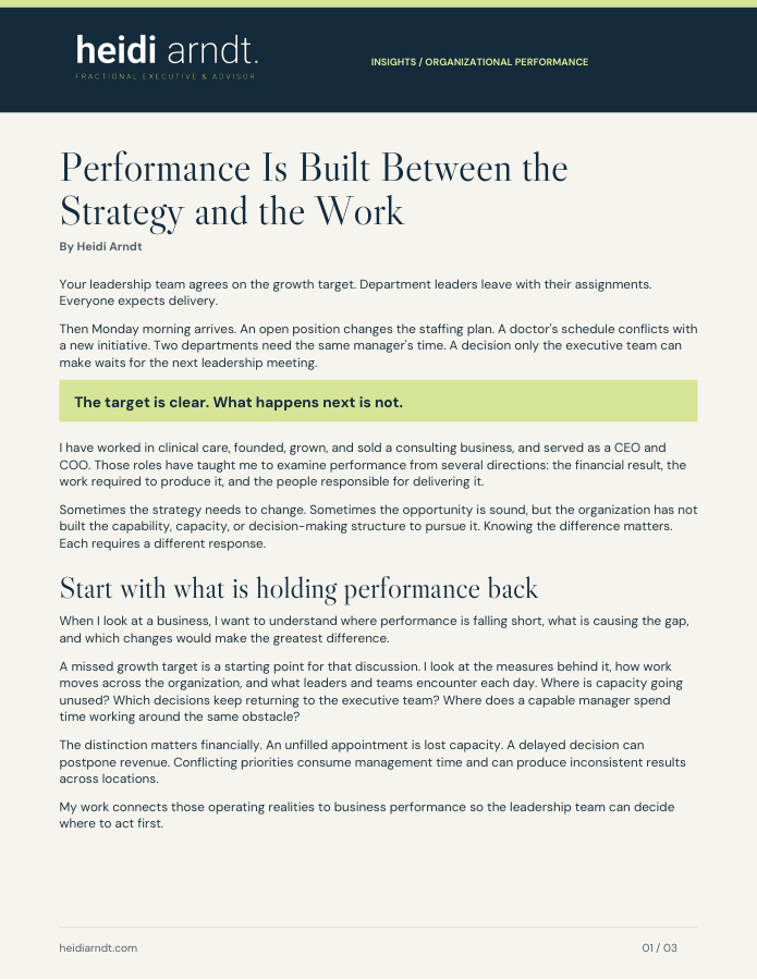 Cover of Performance Is Built Between the Strategy and the Work